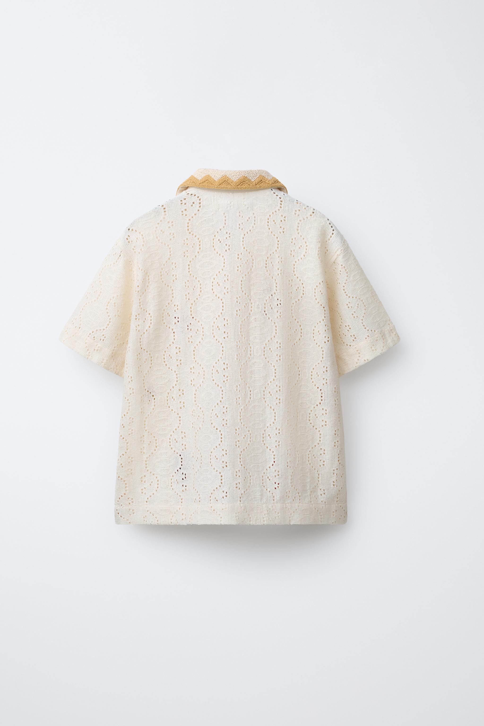 EMBROIDERED CROCHET KNIT SHIRT