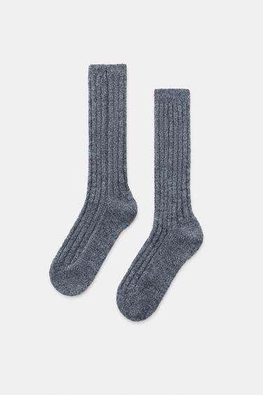 TALL RIBBED SOCKS - Grey by Zara