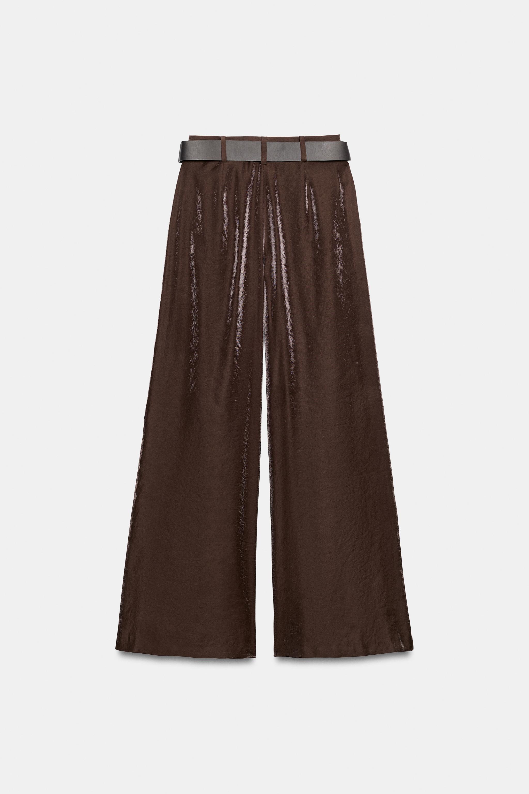 Женские брюки Zara SATIN WIDE-LEG TROUSERS WITH BELT — фото 9