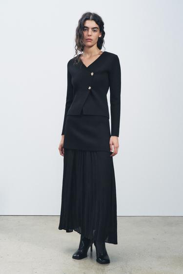 COMBINED PLEATED KNIT SKIRT - Black by Zara - Image 0