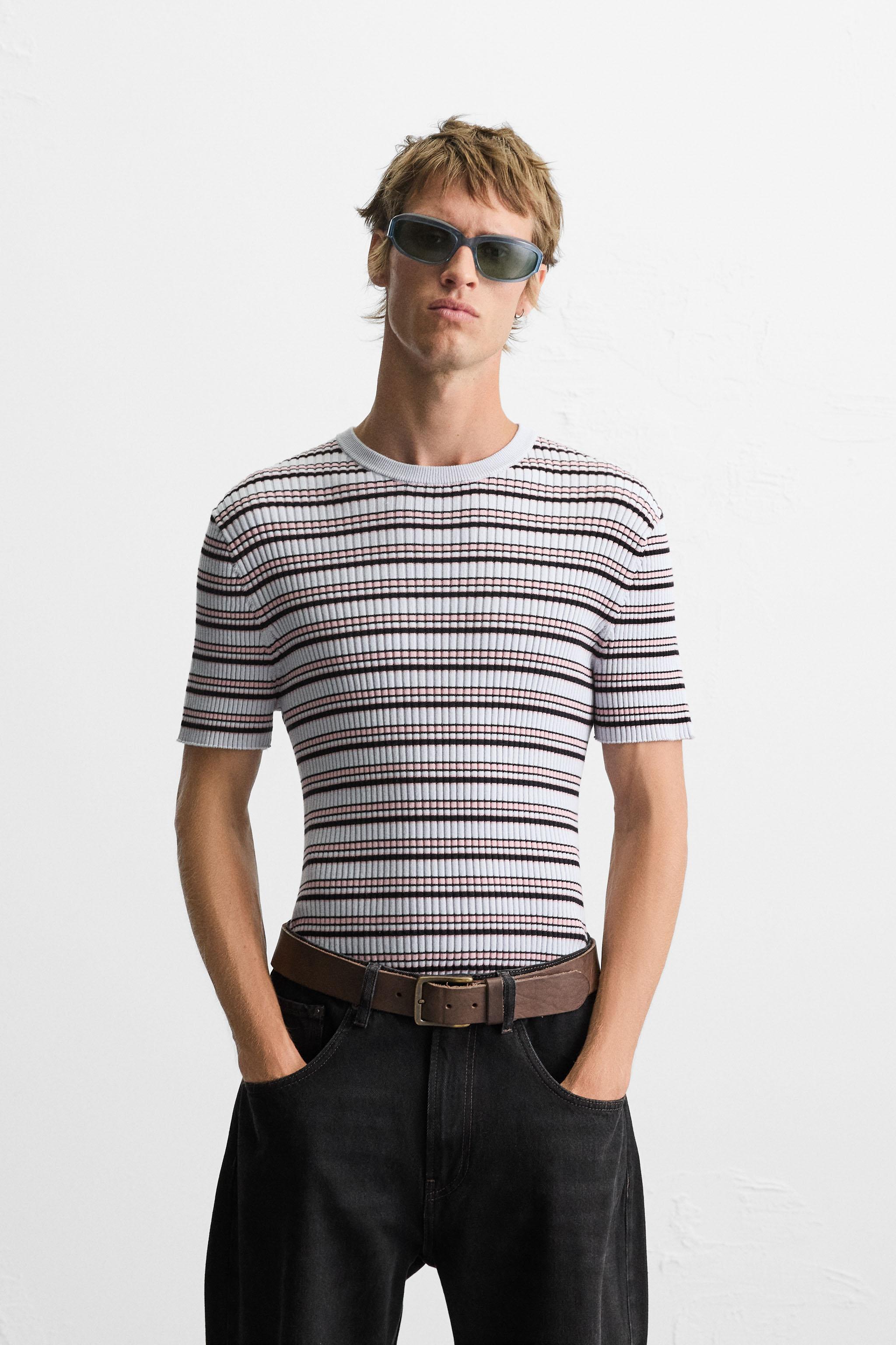 STRIPED RIBBED KNIT T-SHIRT