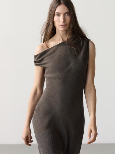 Zara 100% linen midi dress with shoulder detail - Gray