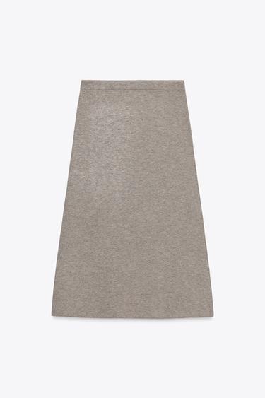 Zara KNIT MIDI SKIRT - Sand / Marl