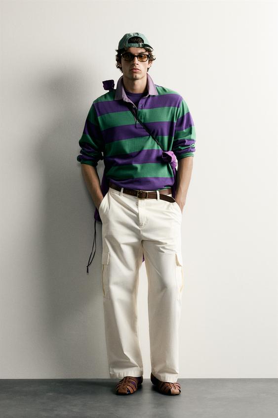 CONTRAST COLLAR STRIPED REGULAR FIT POLO SHIRT - Purple by Zara - Image 0