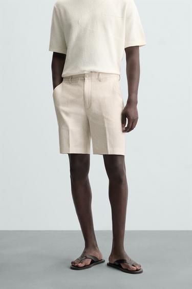 ШОРТИ ЗІ 100%-ГО ЛЬОНУ - Пісочний Zara