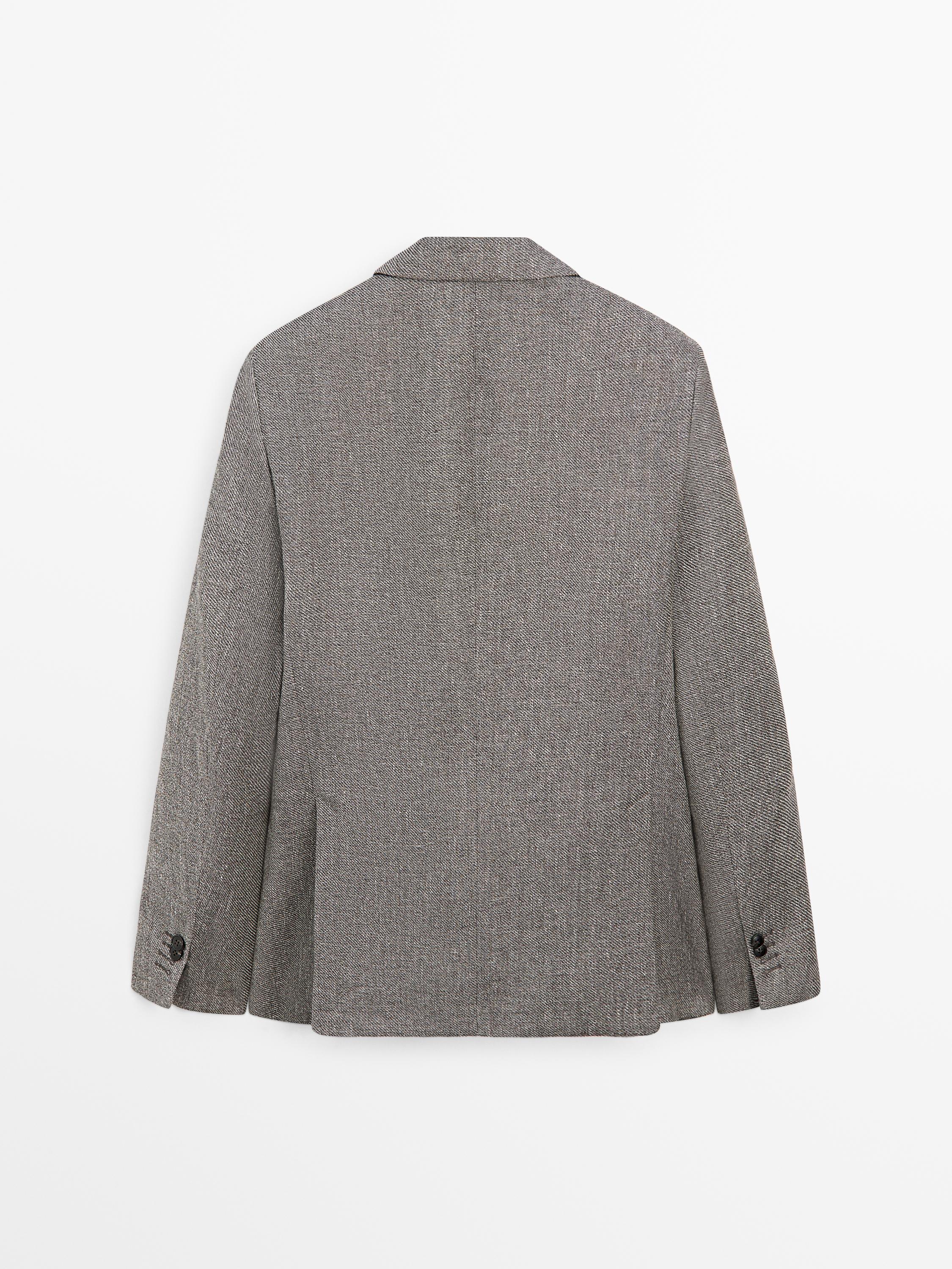 Blazer à chevrons en lin mélangé ajusté
