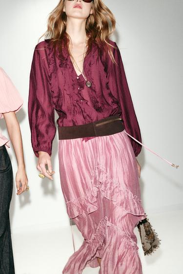 RUFFLED MIDI SKIRT - MARSALA by Zara - Image 8