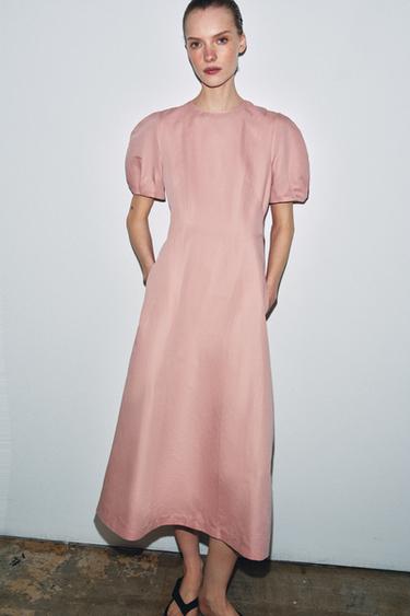 SUKIENKA MIDI Z LNU Z KOLEKCJI ZW - Różowy Zara