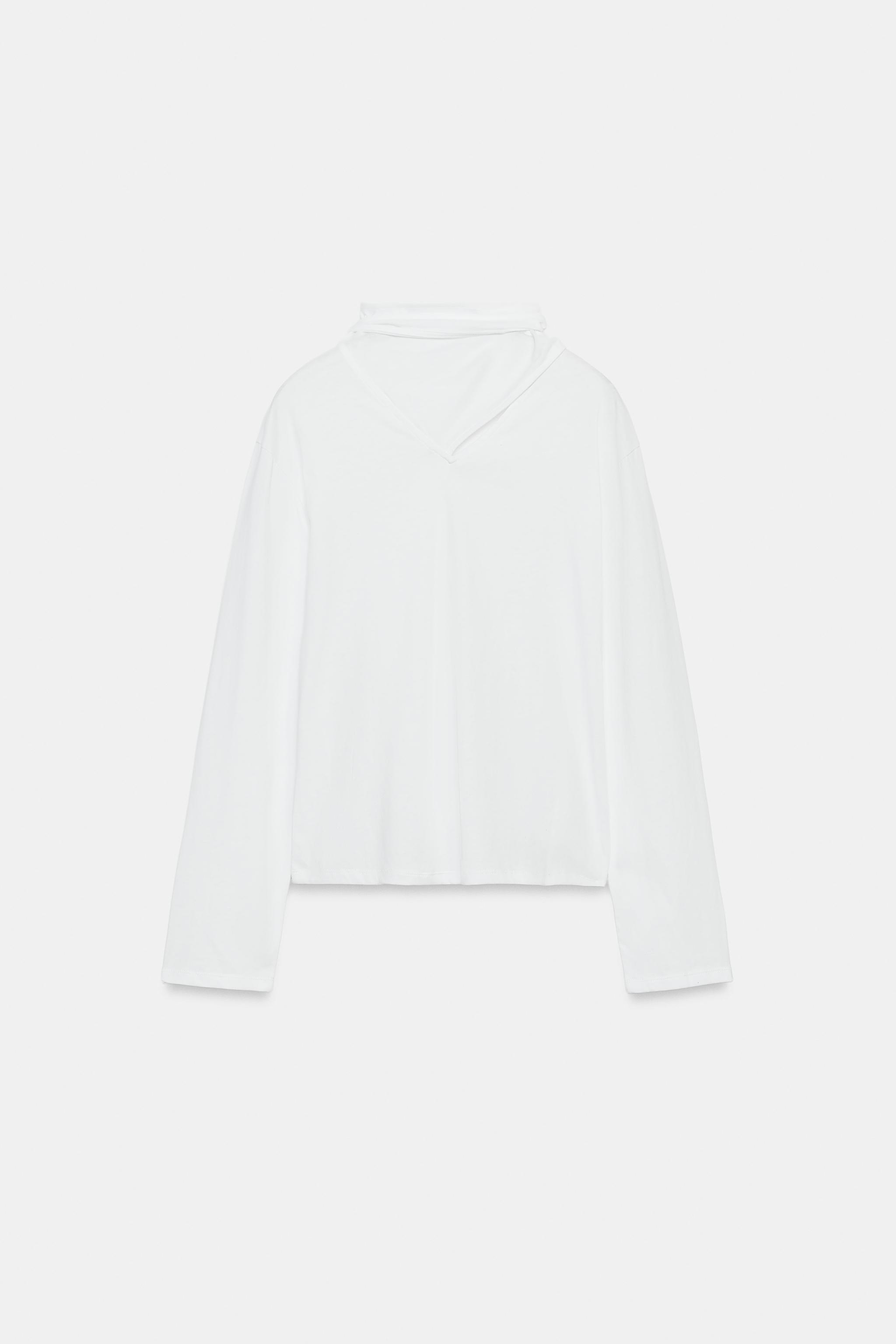 Женские футболки Zara SCARF DETAIL T-SHIRT — фото 7