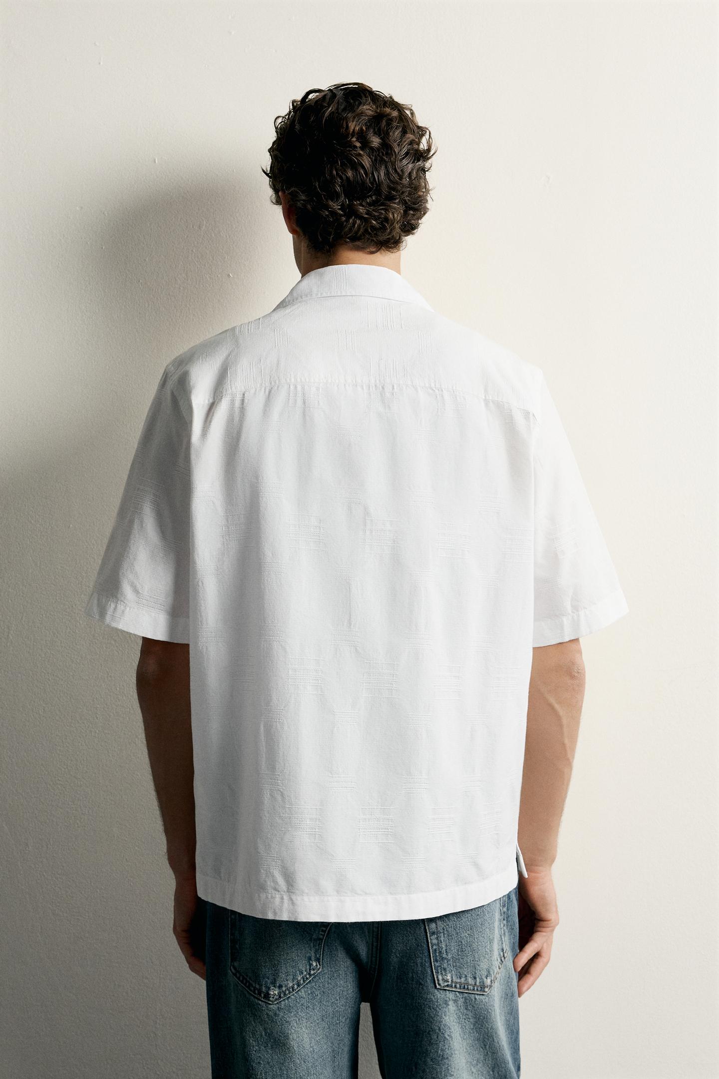 Мужская рубашка Zara Cotton-Viscose Jacquard, цвет: Устричный белый — фото 3