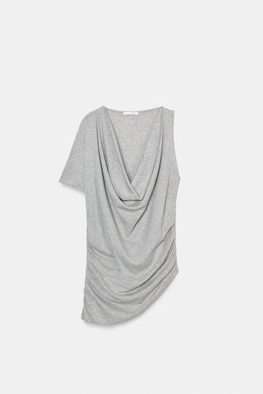 Zara ASYMMETRIC DRAPED TOP - Gray marl - Image 0
