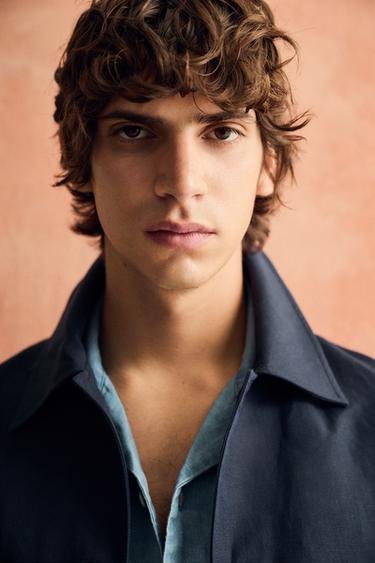 CAMISA COMPRIDA RELAXED FIT ALGODÃO-LINHO - Azul-marinho da Zara