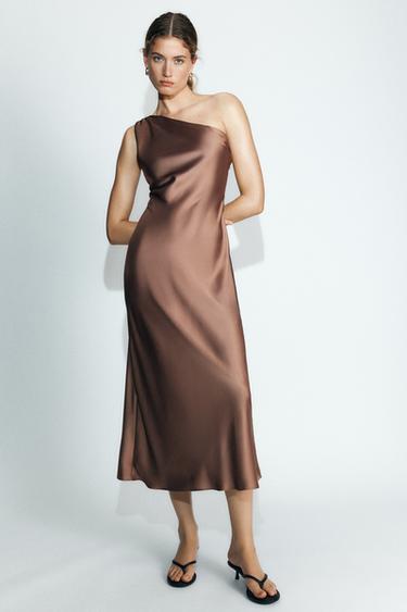 VESTIDO MIDI ASSIMÉTRICO - Conhaque da Zara