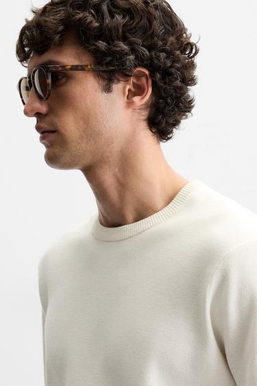 „RELAXED FIT“ TRIKOTAŽINIAI MARŠKINĖLIAI – Kreminė – „Zara“