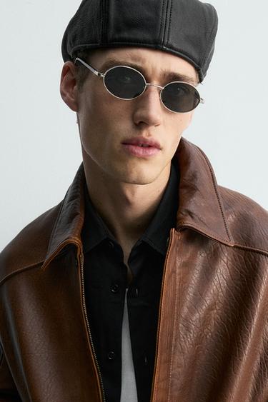 Zara VINTAGE EFFECT LEATHER JACKET LIMITED EDITION - Brandy