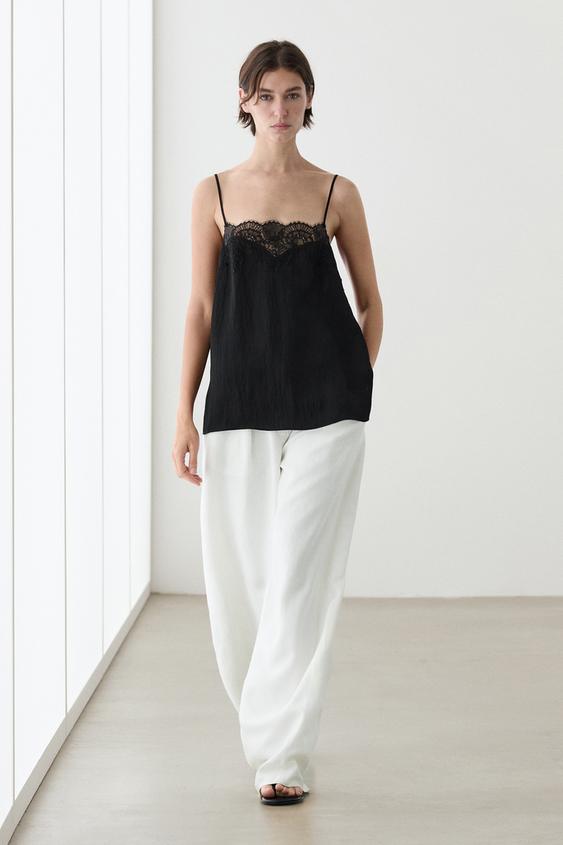Top nuisette en dentelle - Noir de Zara - Image 0