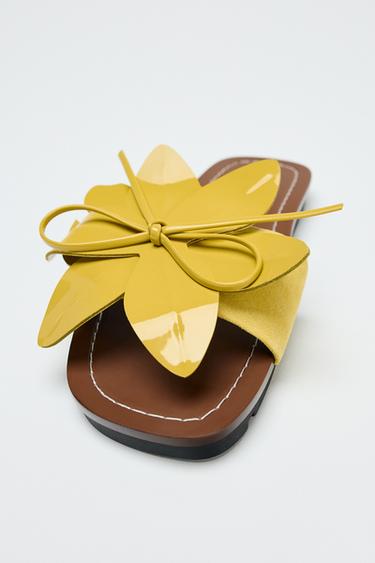 SANDALES FLEUR CUIR - Vert citron de Zara - Image 4