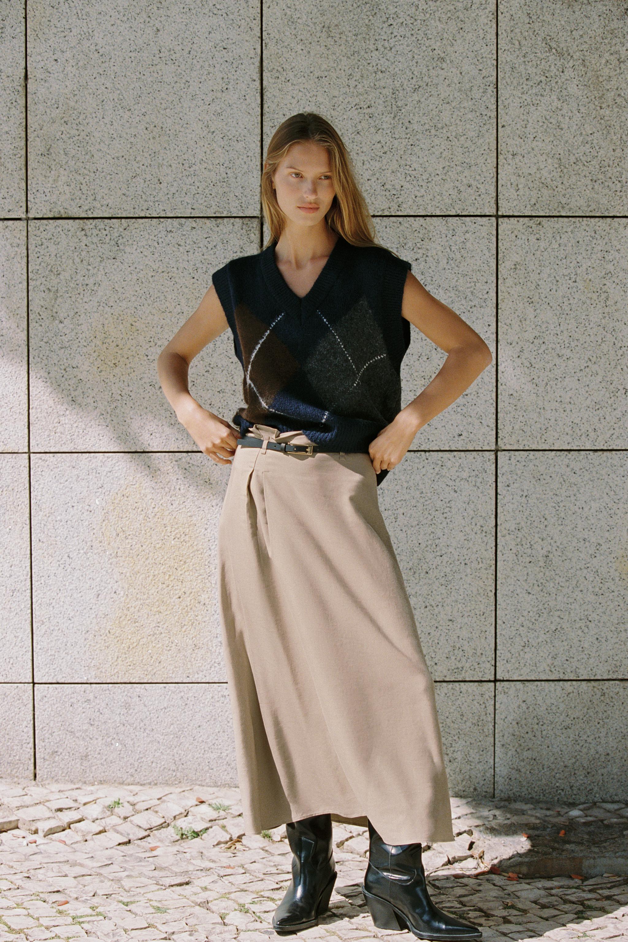 【PORTERNA】Miran Buckle Mid-Length Skirt BELTED MIDI SKIRT - camel | ZARA New Zealand