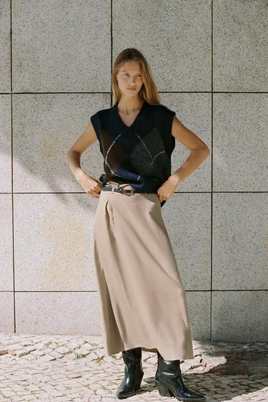 BELTED MIDI SKIRT - camel by Zara - Image 0