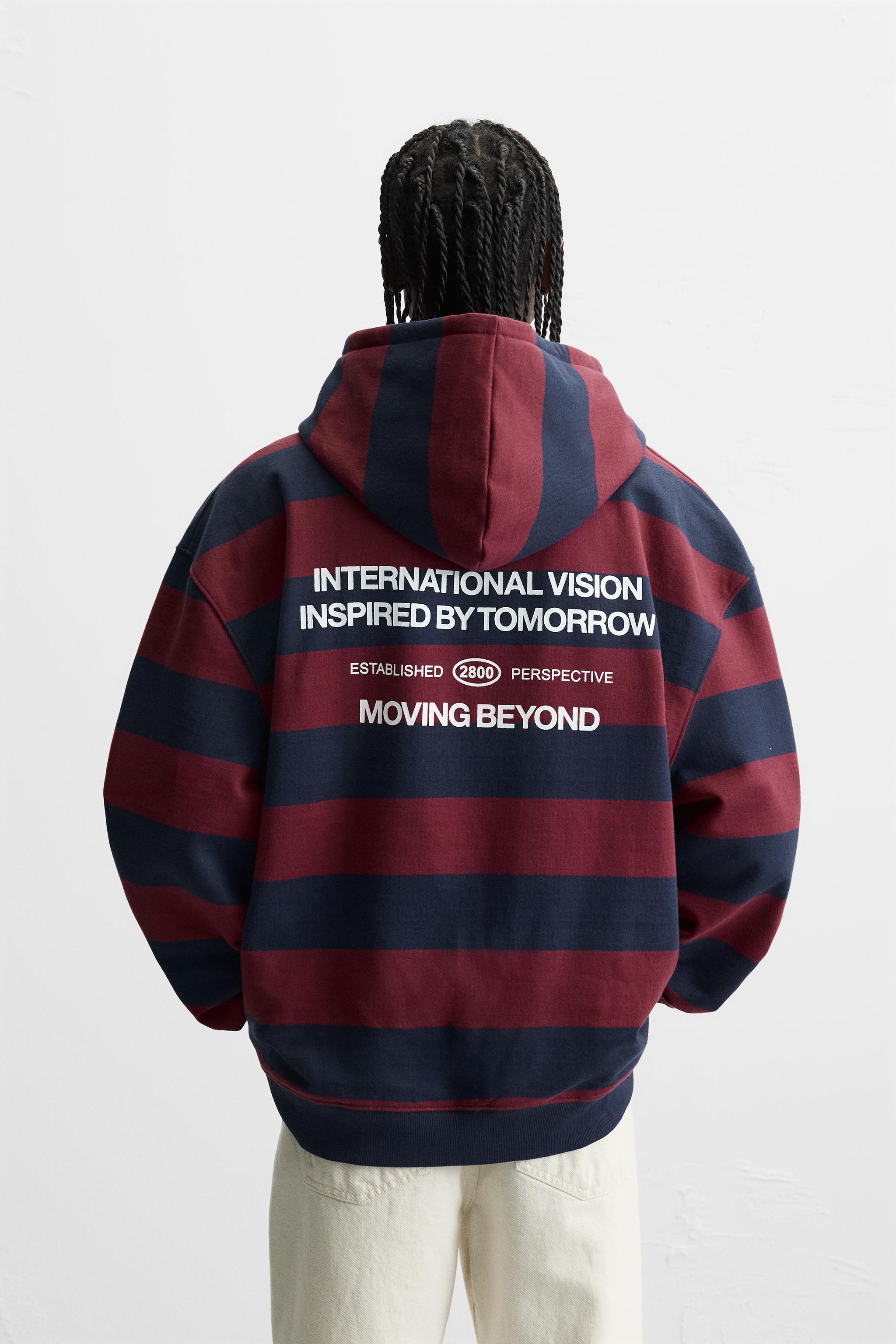 ★ZARA★ STRIPED HOODIE STRIPED HOODED SWEATSHIRT - Red | ZARA United States