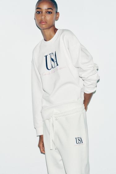 COTTON EMBROIDERED TEXT TROUSERS - Ecru by Zara - Image 2