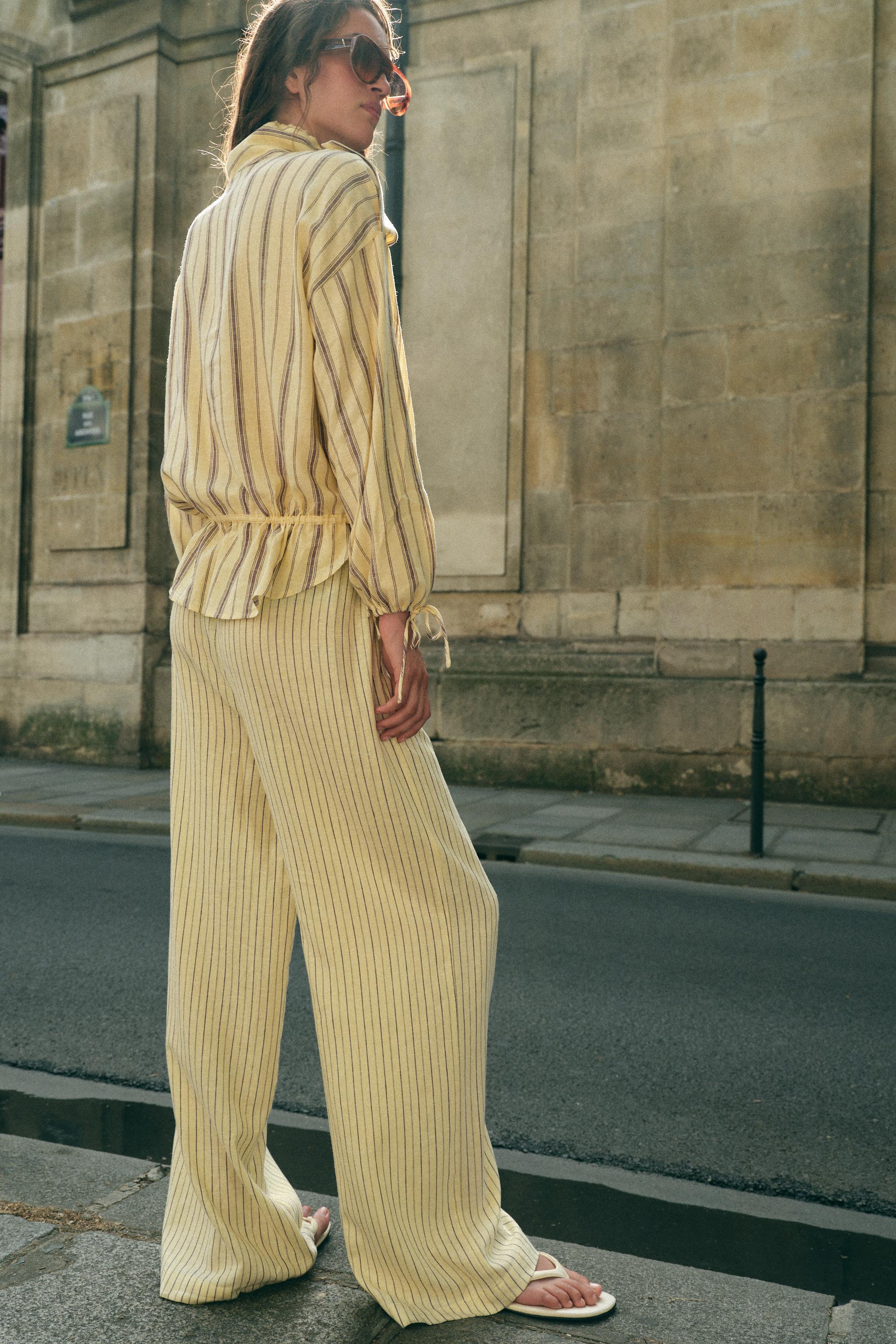 Женские брюки Zara STRIPED LINEN PANTS — фото 5