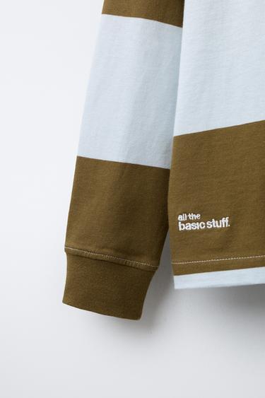 STRIPED POLO SHIRT WITH EMBROIDERED TEXT - Brown by Zara - Image 3