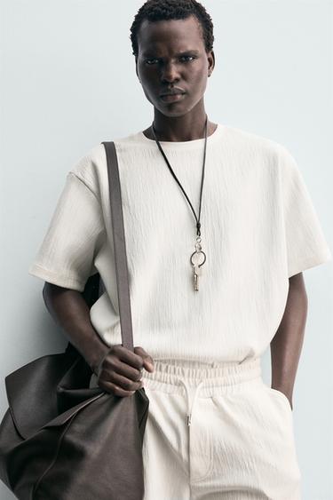 TEXTURED RELAXED FIT T-SHIRT - Oyster-white by Zara