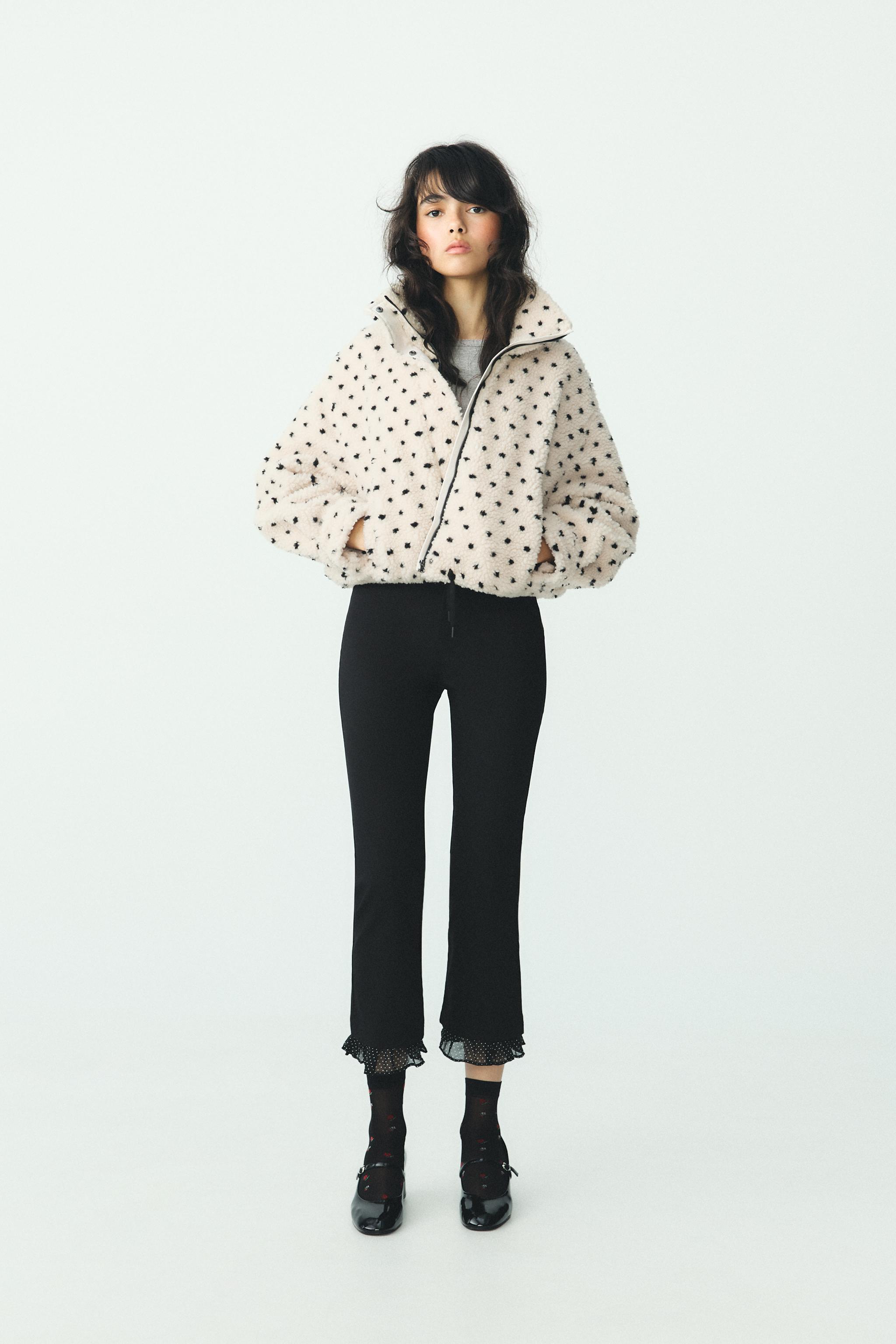 水玉模様のボアジャケット - ホワイト/ブラック | ZARA Japan / 日本