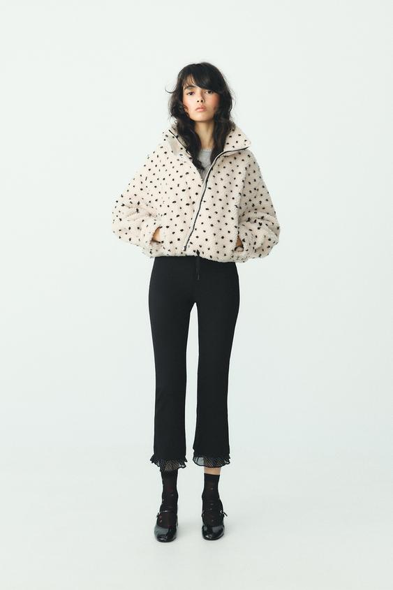 水玉模様のボアジャケット - ホワイト/ブラック | ZARA Japan / 日本