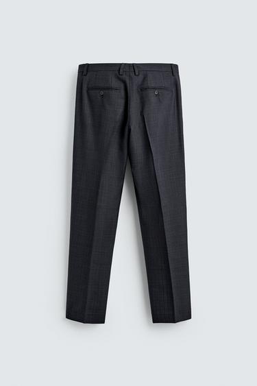 100% WOOL CHECK SUIT TROUSERS - Navy blue by Zara - Image 5