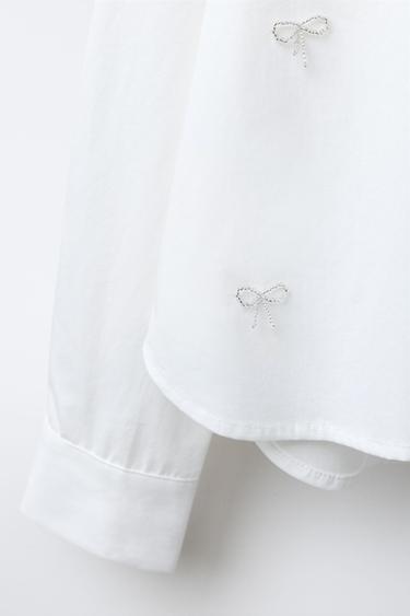 CROPPED SHIRT WITH JEWEL BOWS - White by Zara - Image 3