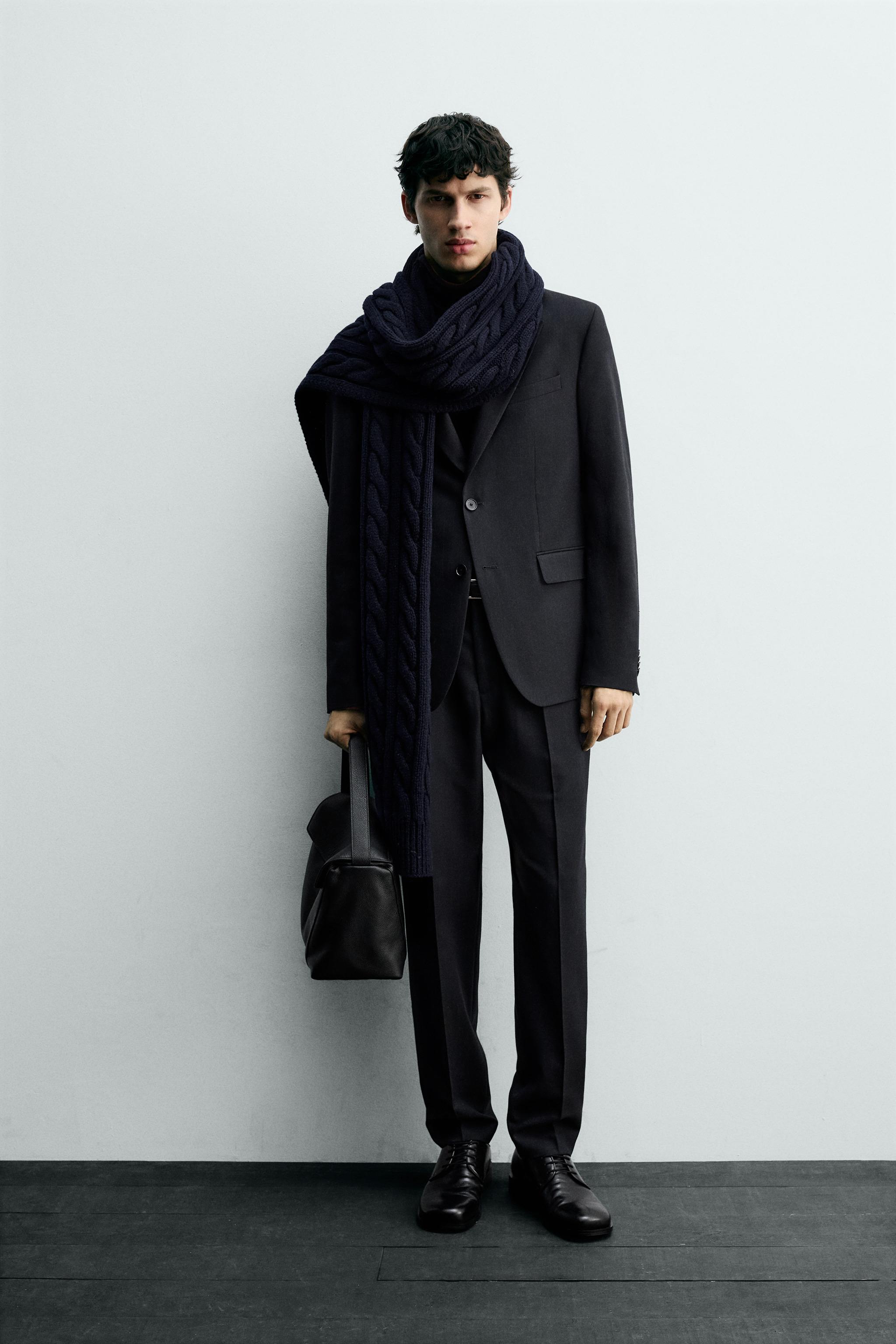 Pantalon Costume Slim Zara Noir à Rayures - Taille 30 - Chaîne Amovible Incluse
