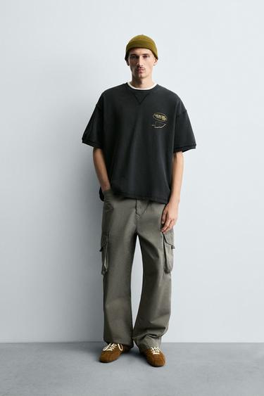 سويت شيرت مغسول بطبعات رسومية - أنثراسيت داكن الخاص بـ Zara