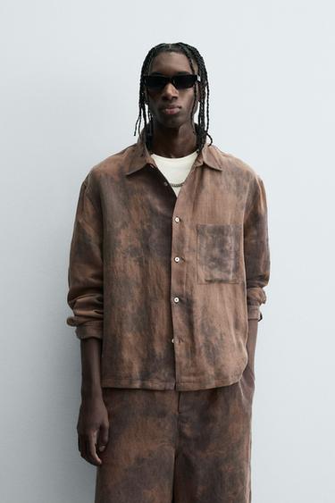 Zara TIE-DYE PRINT OVERSHIRT - Brown
