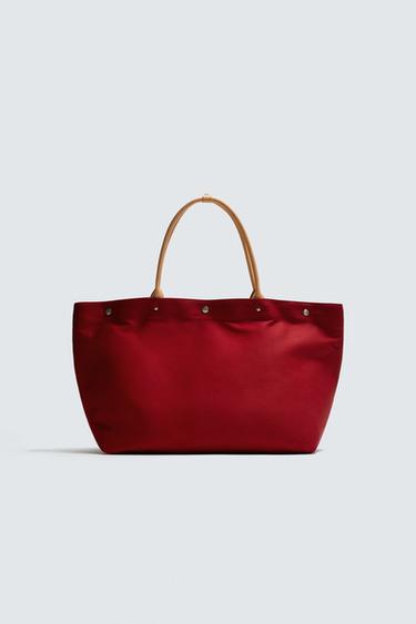 BOLSA TOTE BAG COM DETALHES DE COURO AARON LEVINE X ZARA - Vermelho da Zara