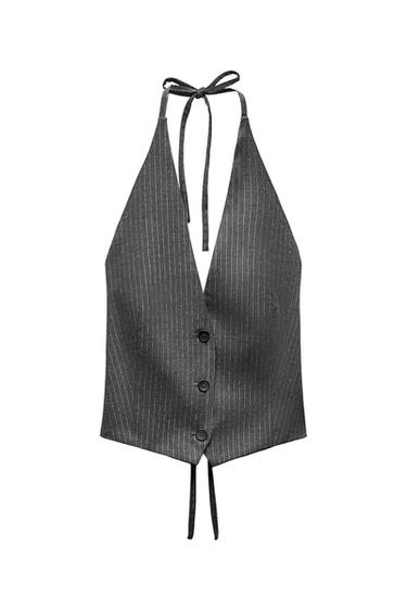 TIED PINSTRIPE VEST TOP