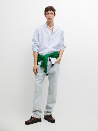 Camisa regular fit rayas 100% lino - Raya verde de Zara - Imagen 0