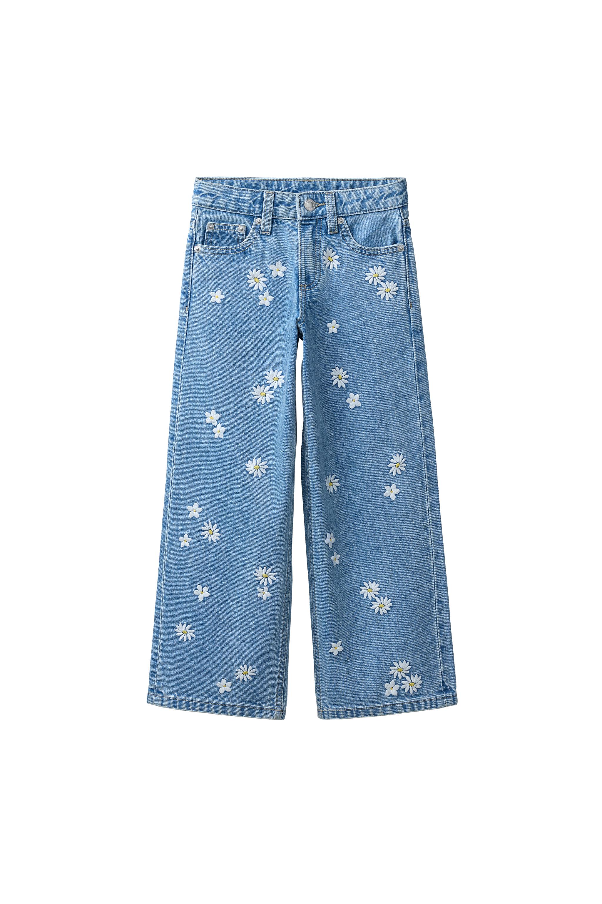 マーガレット刺繍ワイドレッグデニムパンツ - ブルー | ZARA Japan / 日本