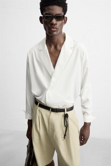 Zara RELAXED FIT SATIN EFFECT SHIRT - White