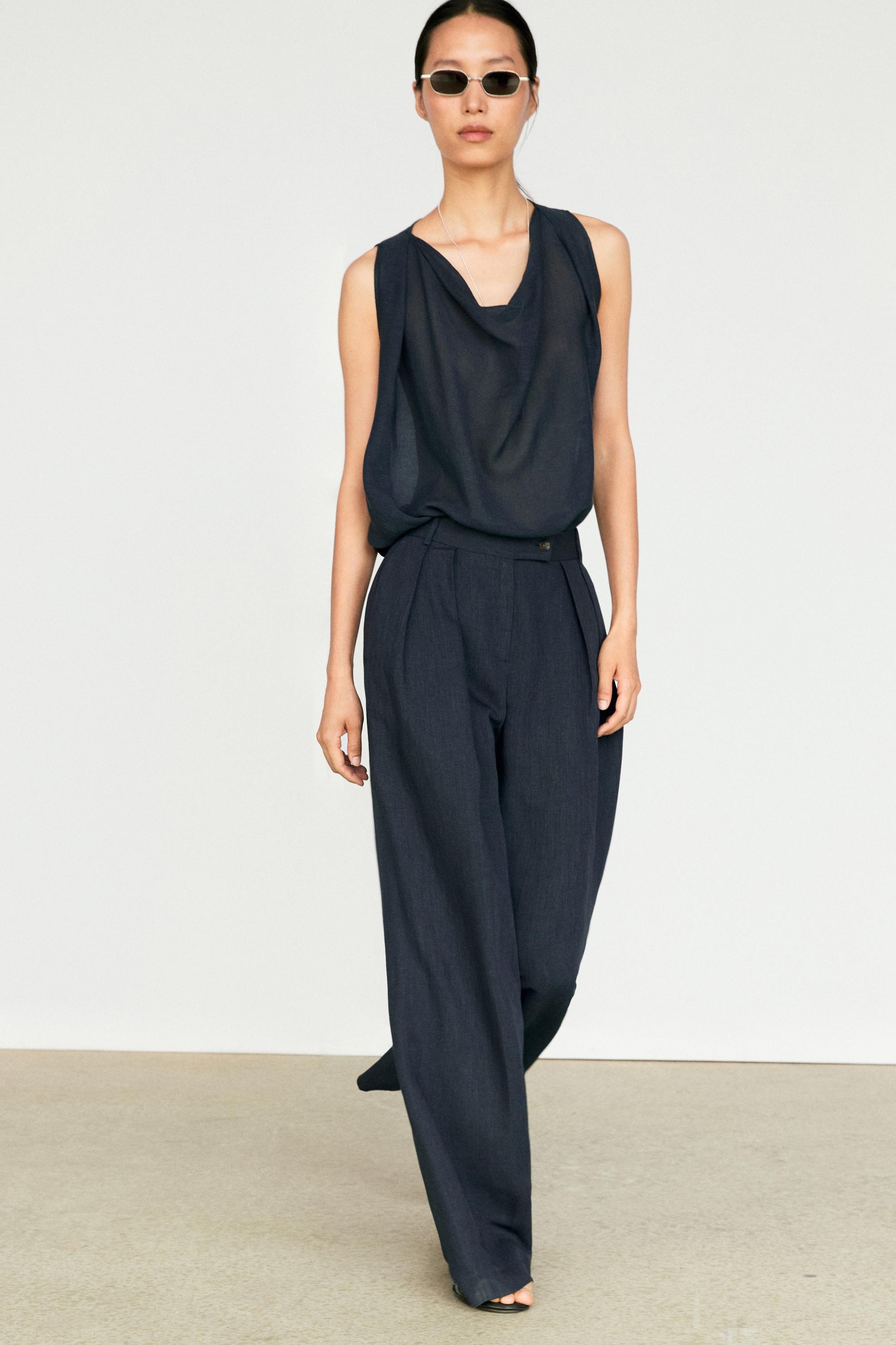 Melange linen suit pants - Navy blue | ZARA United States