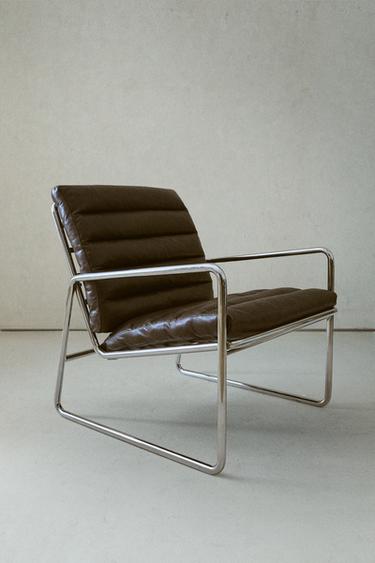 LEATHER AND STAINLESS STEEL ACCENT CHAIR - chocolate by Zara