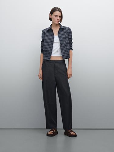 Zara Flowing 100% linen trousers - Navy blue - Image 0
