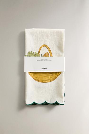 CONTRAST BLONDE LACE AND COTTON TEA TOWEL - Green by Zara - Image 4