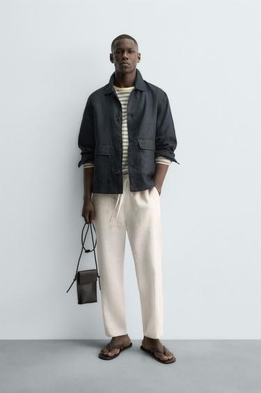 100% LINEN OVERSHIRT - Navy blue by Zara - Image 0