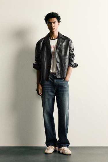 CROPPED FIT LEATHER EFFECT JACKET - Black by Zara