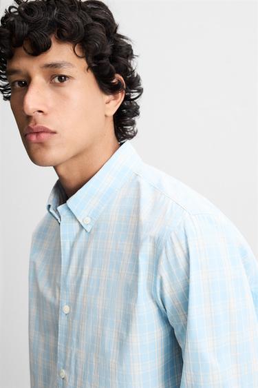 CHEMISE REGULAR FIT À CARREAUX - Bleu chiné de Zara - Image 4