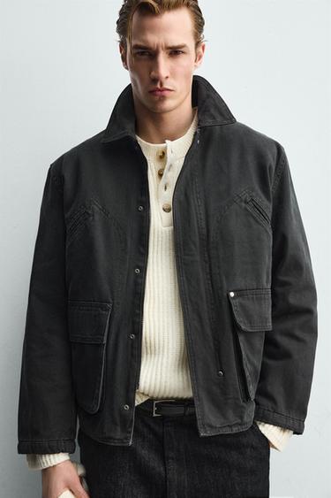 RELAXED FIT WASHED POCKET JACKET - Dark grey by Zara - Image 4