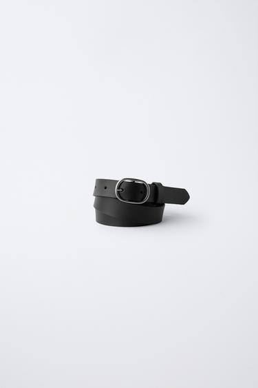 LEATHER BUCKLE BELT - Black by Zara