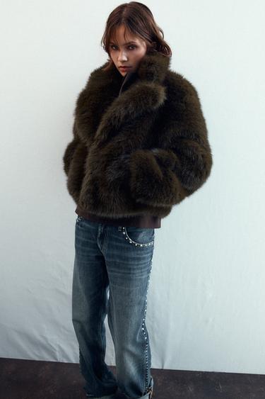 SHORT FAUX FUR COAT - Tobacco by Zara